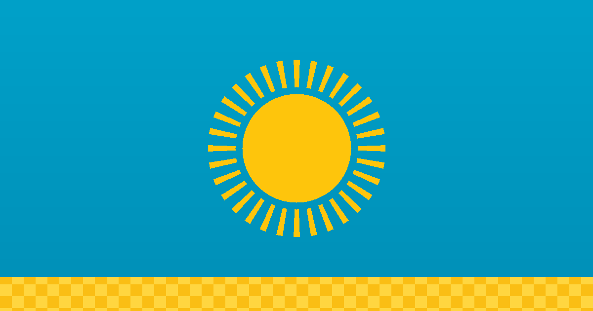 A golden sun with rays over a sky-blue field